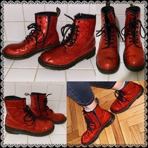 Red Dr. Martens 1460 boots